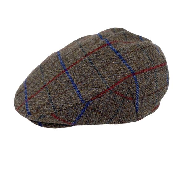 Failsworth Cap 6 3/4 Cambridge Plaid Brown Red Blue 100% Wool NWOT - Picture 3 of 11